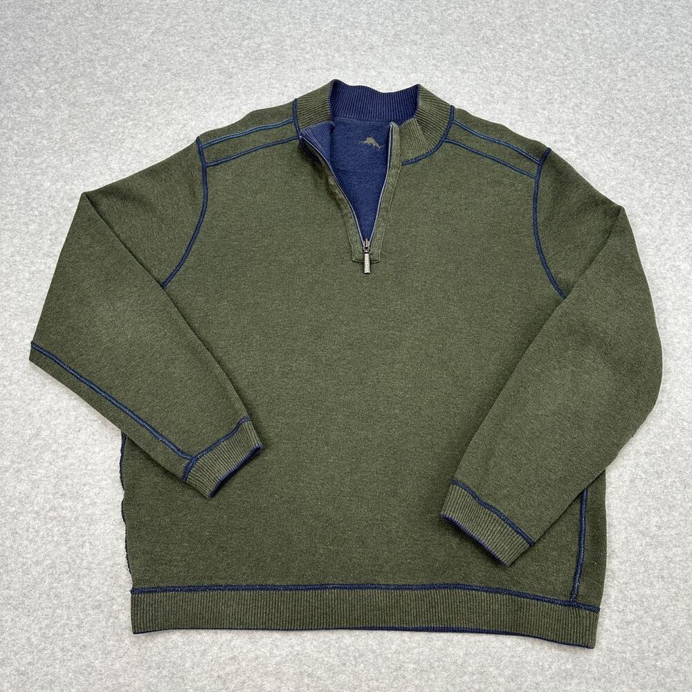 Tommy Bahama Flipshore Half-Zip Reversible Sweatshirt Men XL Green Blue Pullover